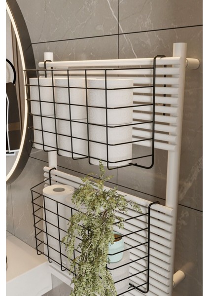 2'li Siyah Metal Banyo ve Mutfak Düzenleyici Raf ve Askı Seti