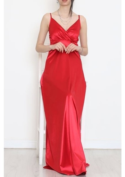 Ip Askılı Saten Elbise Kırmızı modelleri