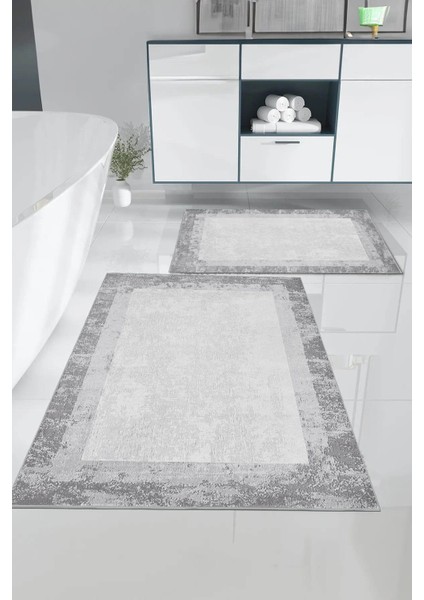 Yıkanabilir Kaymaz Tabanlı 2'li Banyo Paspası Takımı 60x100 ve 50x80, Polyester