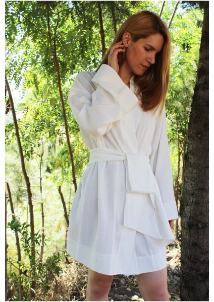 Özel Tasarım %100 Pamuk El Dokuması Kimono - Beyaz indirimleri