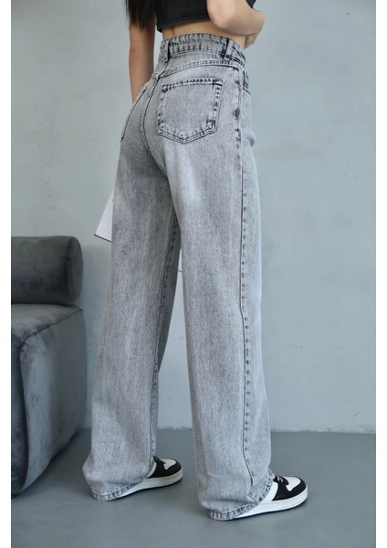 Baggy Gri Kar Yıkama Jean Pantolon Pallazo fiyatları
