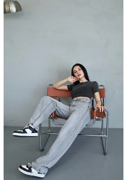 Baggy Gri Kar Yıkama Jean Pantolon Pallazo modelleri