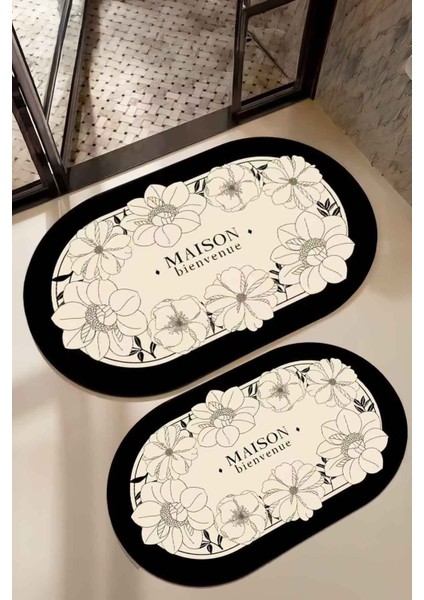 Yıkanabilir kaymaz modern banyo paspası çiftli set 40x60+60x90 cm siyah