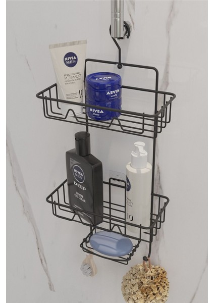 İki Katlı Siyah Metal Duş Rafı, Modern ve Şık Banyo Düzenleyici modelleri