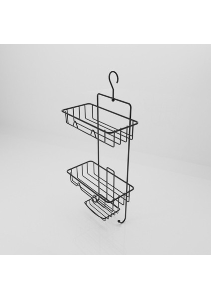 İki Katlı Siyah Metal Duş Rafı, Modern ve Şık Banyo Düzenleyici fırsatları