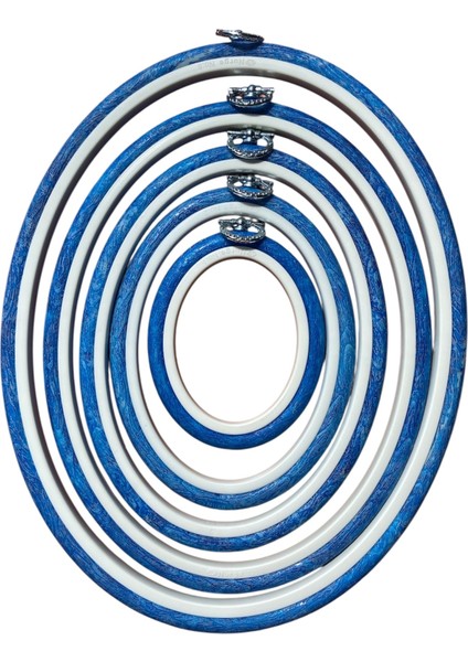 Mavi Renk Plastik Oval Pano Kasnak - Nakış Kasnağı 5'li Set