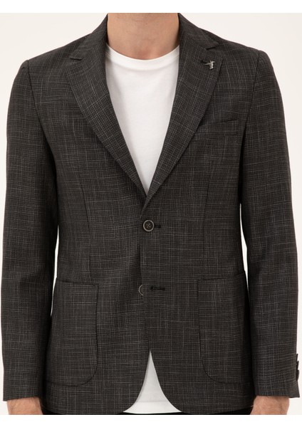 Erkek Siyah Slim Fit Keten Karışımlı Ceket 50289458-VR046