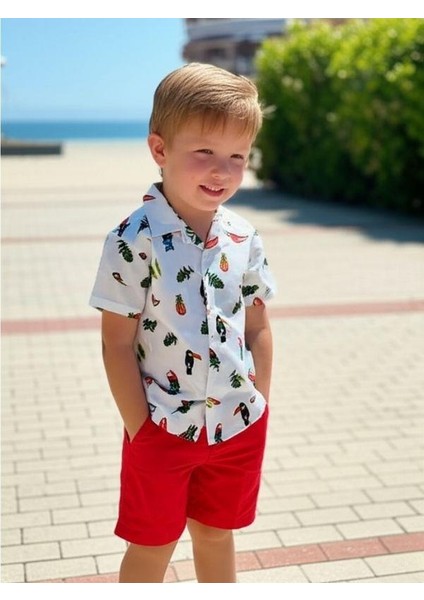 Erkek Bebek Papağan Desenli Gömlek