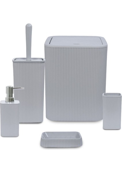 Gri 5 Parça Kare Banyo Seti, şık tasarım ve düzen sağlayan temizlik ürünleri