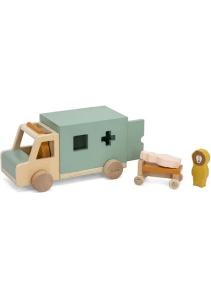 Renkli Ahşap Ambulans Figürü, Çocuklar İçin Eğlenceli ve Güzel Tasarım