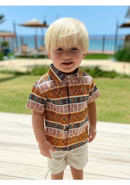 Erkek Bebek Pamuklu Desenli Yarım Kollu Gömlek