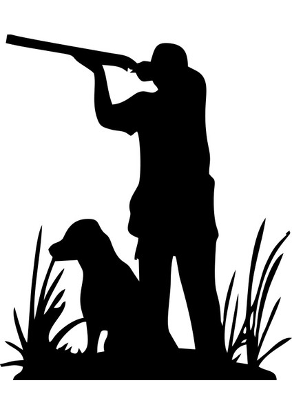 Avcı ve Av Köpeği Sticker 17X17 cm Siyah