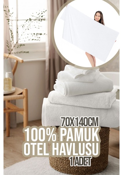 Yumuşak ve hafif 70x140 cm beyaz pamuk havlu, konforlu kullanım sağlar.