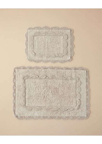 Bej Pamuklu Banyo Paspası Seti, 34x48 cm, Orta Yükseklik, 2 Parça
