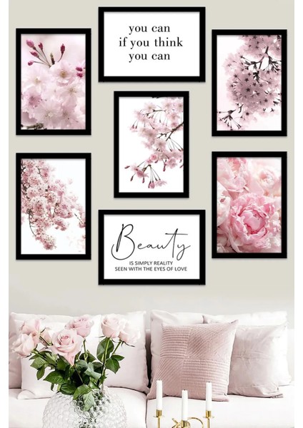 7 Parça Çerçeve Görünümlü Beauty Duvar Dekoru - Salon Oturma Yatak Odası Ofis Için 20X15 Tablo Seti