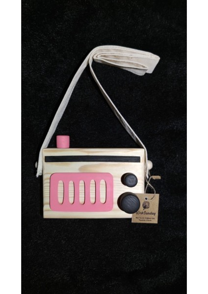 Ahşap Çocuk Dekoratif Radyo, Nostaljik Askılı Oyuncak, Gül Kurusu Pembe, Tüm Yaşlar için