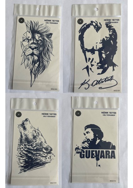 Ata 4 Adet Birden3 Hafta Kalıcı Geçici Yapıştırma Dövme 18X11 cm