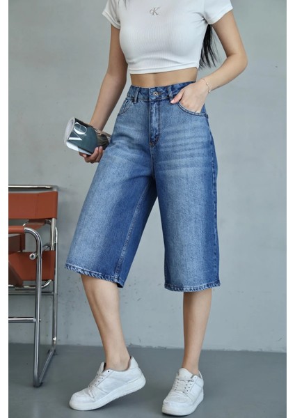 Baggy Orta Mavi Jean Şort fiyatları