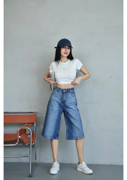 Baggy Orta Mavi Jean Şort modelleri