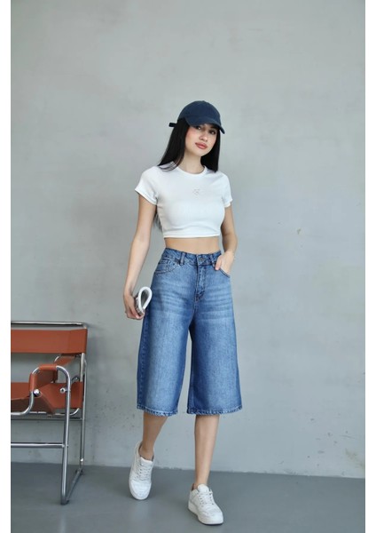 Baggy Orta Mavi Jean Şort fırsatları