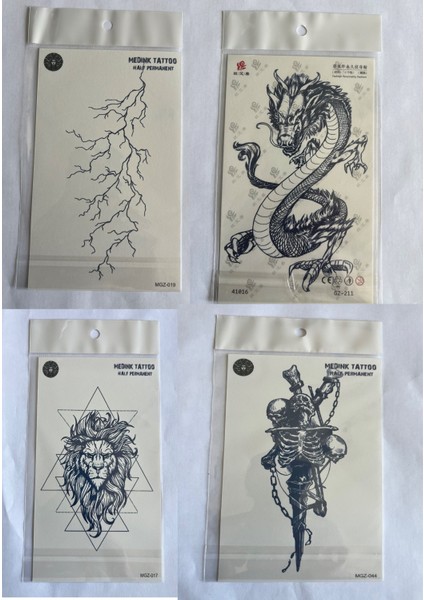Çelişki 4 Adet Birden3 Hafta Kalıcı Geçici Yapıştırma Dövme 18X11 cm