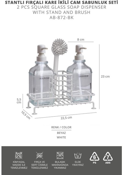 Beyaz 500ml Cam İkili Pompalı ve Standlı Sabunluk Seti