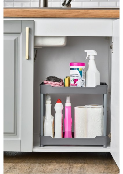 İki katlı tekerlekli mutfak ve banyo düzenleyici, siyah plastik malzeme modelleri