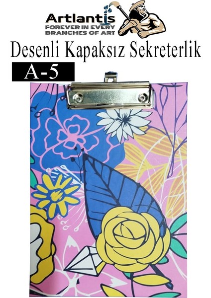 Desenli Sekreterlik Kapaksız A5 1 Adet Renkli A5 Kapaksız Sekreterlik Klipsli Metal Mekanizmalı 80 Yaprak Kapasiteli