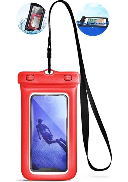 Kırmızı su geçirmez, balonlu telefon kılıfı, sualtı koruyucu, 3+ yaş için.