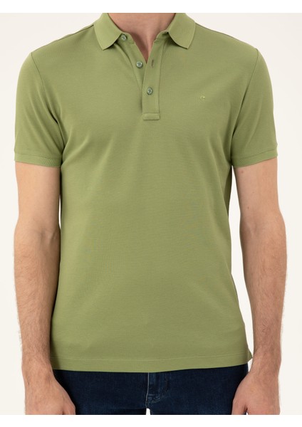 Erkek Açık Yeşil Slim Fit Polo Yaka Merserize T-Shirt 50284769-VR092