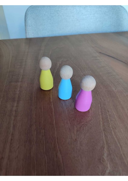 3 Lü Waldorf Peg Bebekler (Renkli)