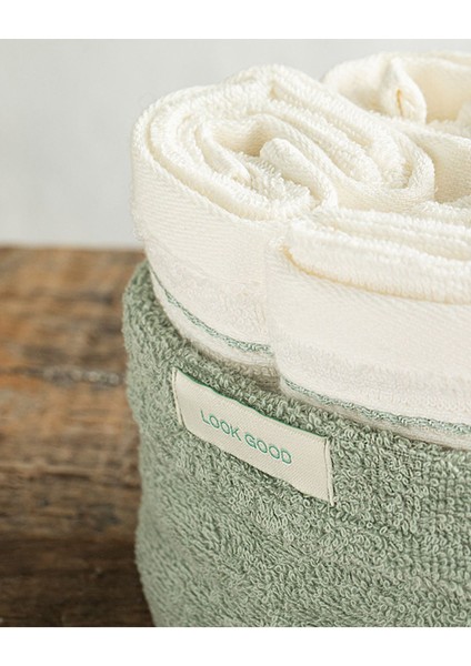 Doğa Tonlarında 4'lü Pamuklu El Havlusu Seti, Su Yeşili ve Ekru Renkler modelleri