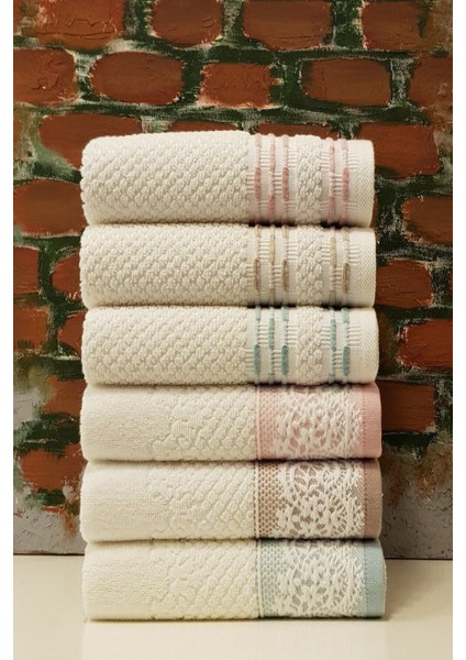 Yumuşak ve şık 6'lı Evony havlu seti, pamuklu, yüz havlusu, mint-bej-pudra renkli