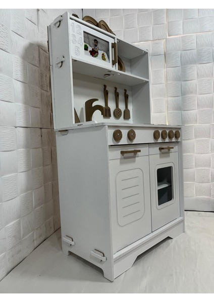 Prenses Ahşap Mutfak Beyaz Boyalı 14 Parça Servis Seti Hediyeli