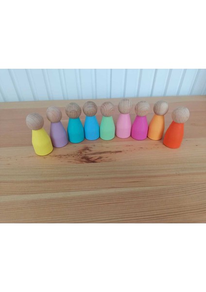 Renkli 9 Parça Peg Bebek Seti, Çocuklar İçin Eğlenceli ve Öğretici Oyuncak