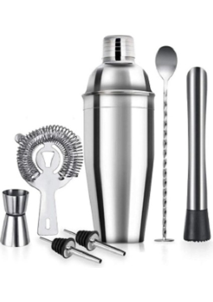 7 Parça Şık Kokteyl Seti 750 ml Shaker ile Eğlenceye Davet