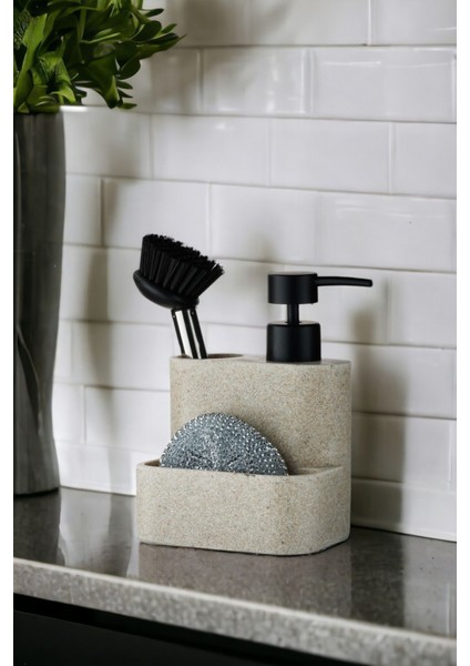 Şık bej granit tezgah üstü sıvı sabunluk, mutlak ve banyo kullanımı için ideal