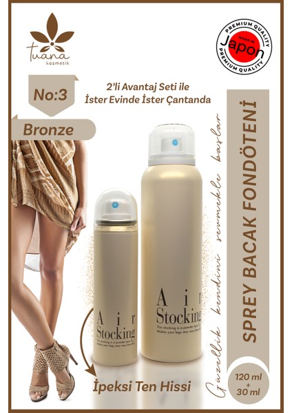 Air Stocking 2’li Set Sprey Bacak Fondöteni No:3 Bronze 120ML+30ML Ipeksi ve Pürüzsüz Ten Görünümü