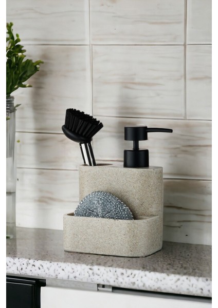 Şık bej granit tezgah üstü sıvı sabunluk, mutlak ve banyo kullanımı için ideal fırsatları