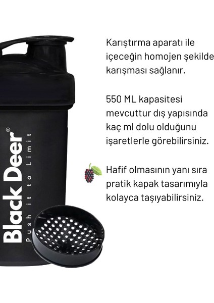 Shaker Karıştırıcı Sporcu Protein Shaker 550 ml Siyah