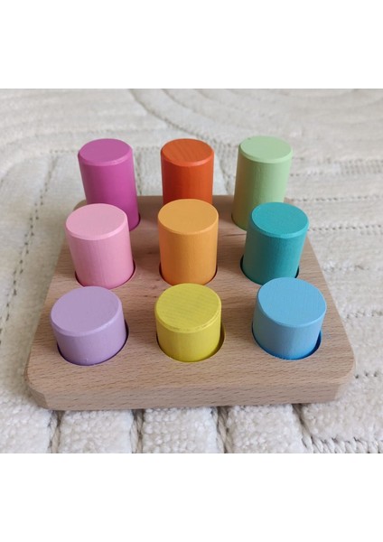 Montessori Eşleştirme Tablalı Silindir Seti - 9 Renk