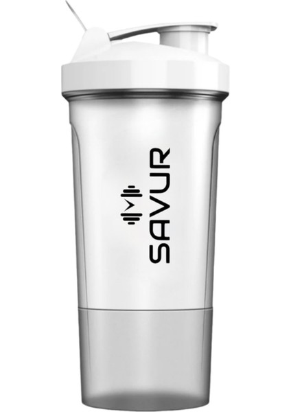 Beyaz Shaker 550 ml - Sporcu Shaker - Toz Saklama Kabı