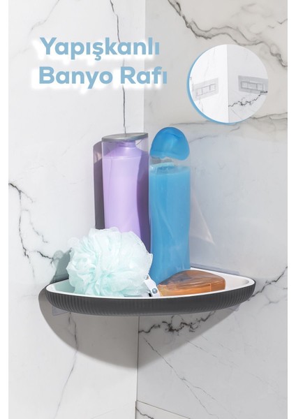 Yapışkanlı Banyo Köşeliği Rafı, Duş Düzenleyici Askısı, Antrasit Gri Plastik fiyatları