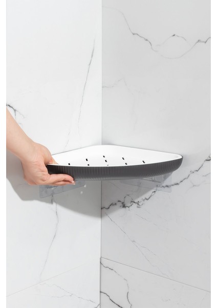 Yapışkanlı Banyo Köşeliği Rafı, Duş Düzenleyici Askısı, Antrasit Gri Plastik fırsatları