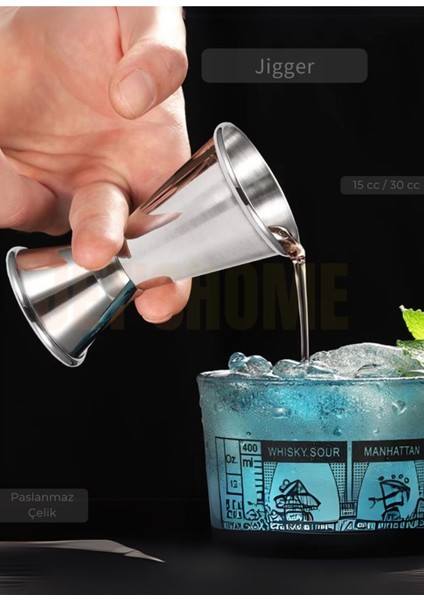 Jigger Çift Taraflı Bar Ölçeği Paslanmaz Kokteyl Ölçeği Barmen Ölçü Kabı Çelik 15/30 cc