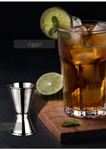 Jigger Çift Taraflı Bar Ölçeği Paslanmaz Kokteyl Ölçeği Barmen Ölçü Kabı Çelik 15/30 cc