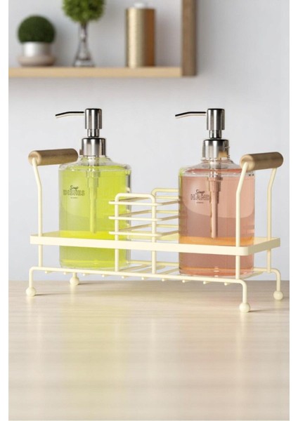 2’li Metal Standlı Beyaz Plastik Sıvı Sabun Şişesi Krem 500 ml Set