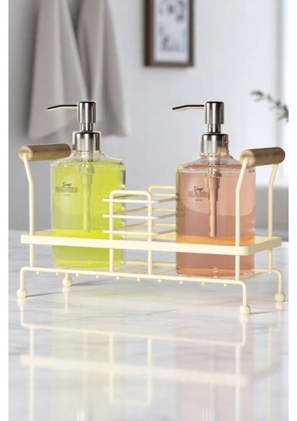 2’li Metal Standlı Beyaz Plastik Sıvı Sabun Şişesi Krem 500 ml Set fiyatları