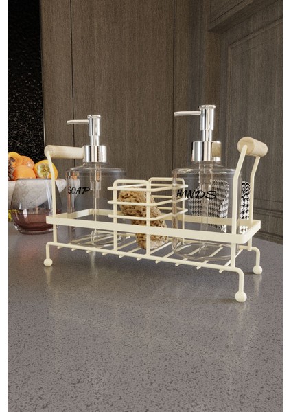 2’li Metal Standlı Beyaz Plastik Sıvı Sabun Şişesi Krem 500 ml Set modelleri