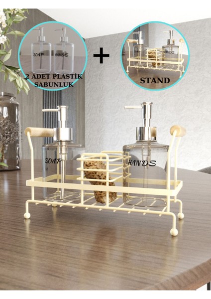 2’li Metal Standlı Beyaz Plastik Sıvı Sabun Şişesi Krem 500 ml Set indirimleri